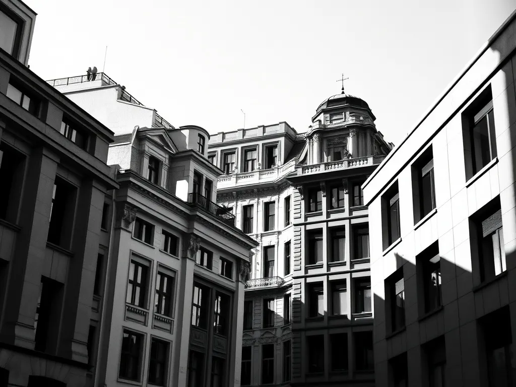 Architectural view of Budapest modern buildings with sharp l
