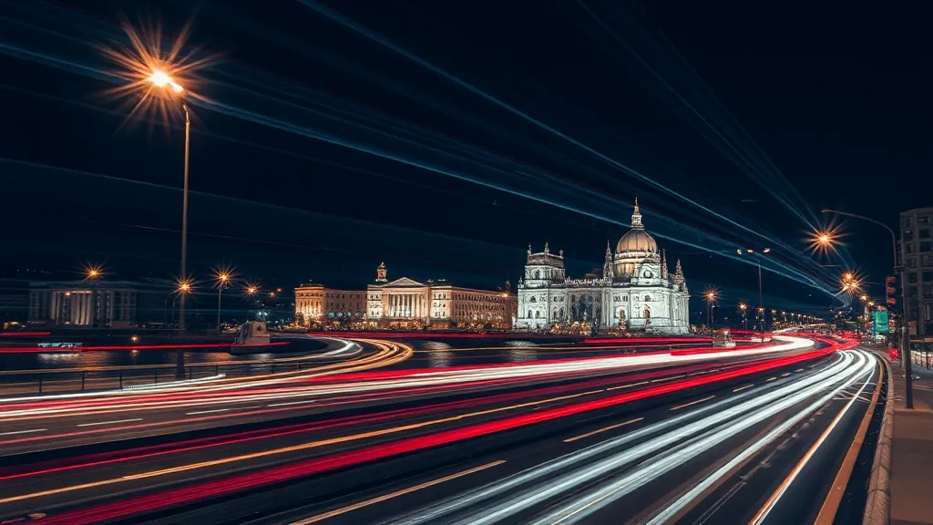 Long exposure of Budapest city lights and transportation lin