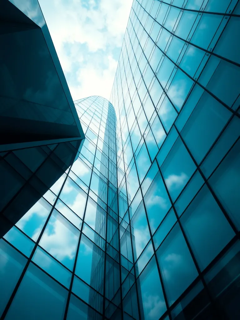 Modern architectural lines of a futuristic glass building re