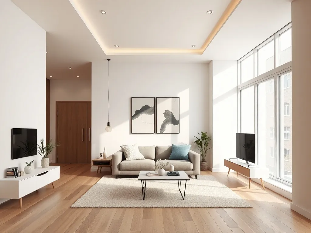 Modern minimalist apartment interior with clean architectura